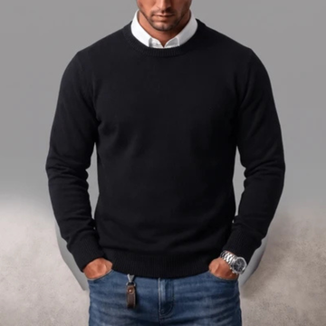 Pull homme à col ras, manches longues, bordures côtelées et coupe régulière