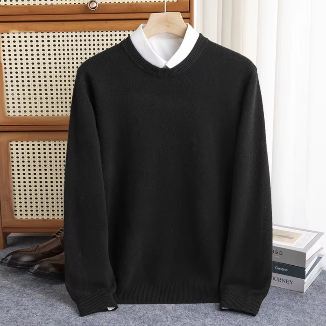 Pull homme à col ras, manches longues, bordures côtelées et coupe régulière