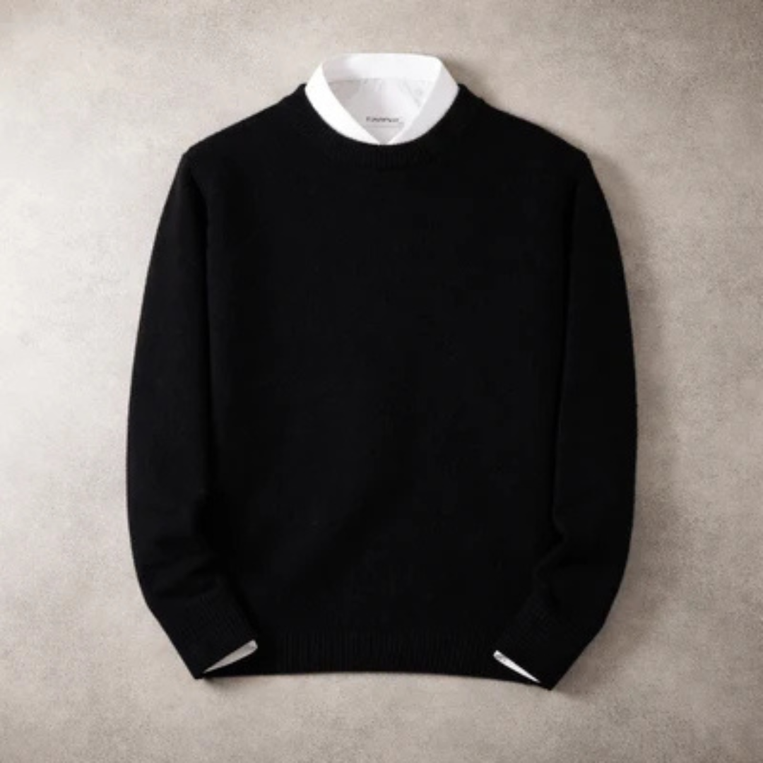 Pull homme à col ras, manches longues, bordures côtelées et coupe régulière