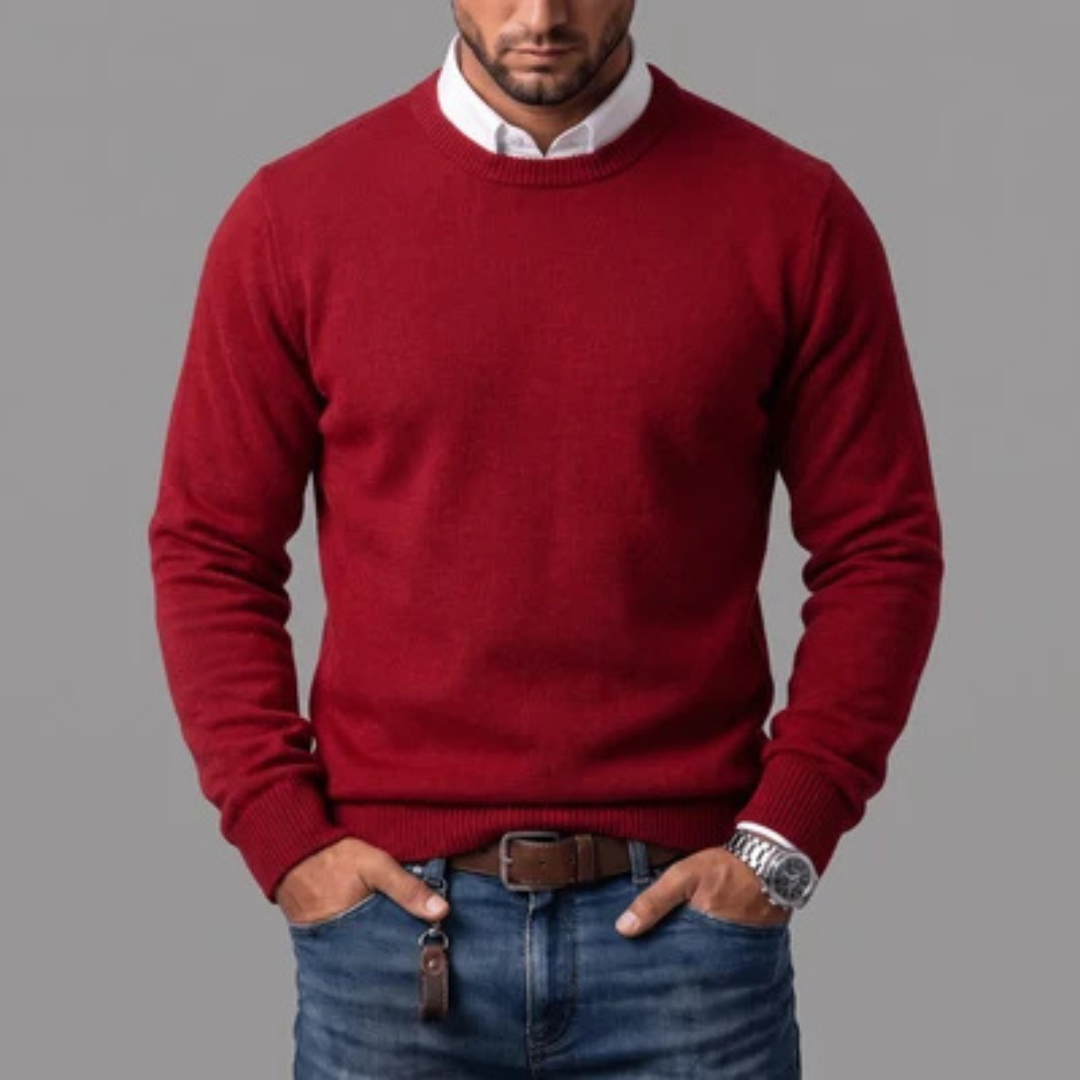 Pull homme à col ras, manches longues, bordures côtelées et coupe régulière