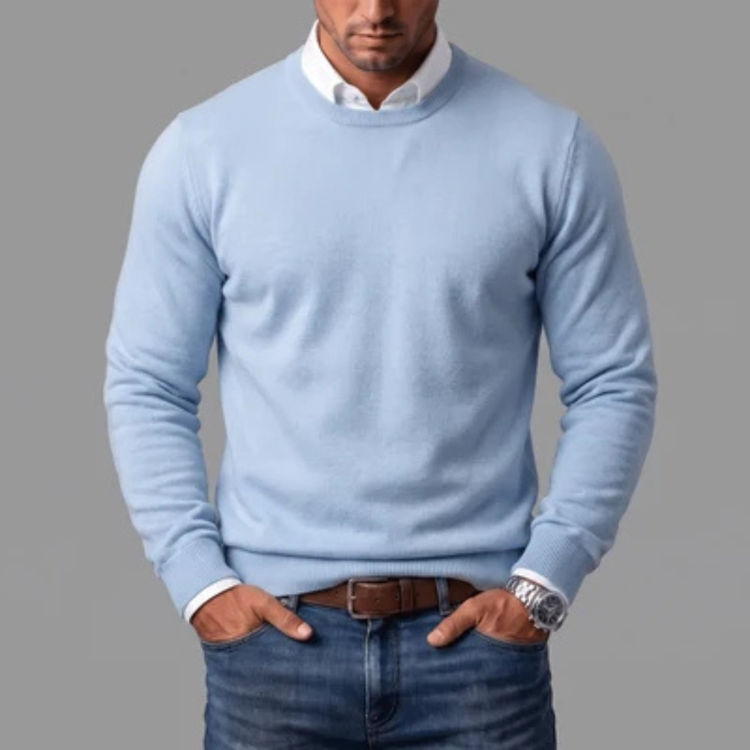 Pull homme à col ras, manches longues, bordures côtelées et coupe régulière
