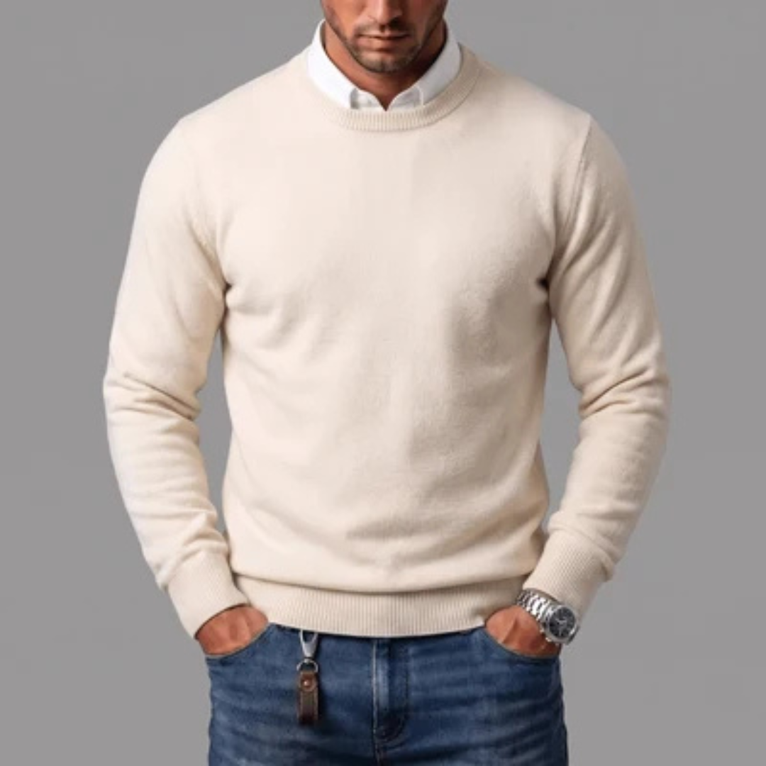 Pull homme à col ras, manches longues, bordures côtelées et coupe régulière