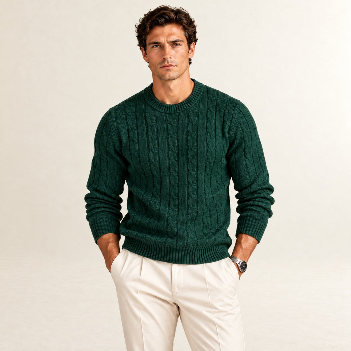 Pull homme à col rond coupe ajustée avec poignets élastiques et motif texturé
