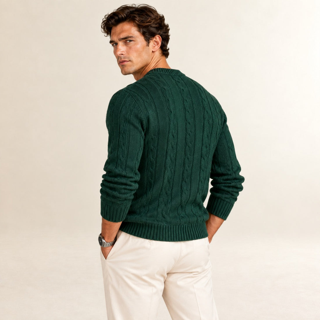 Pull homme à col rond coupe ajustée avec poignets élastiques et motif texturé