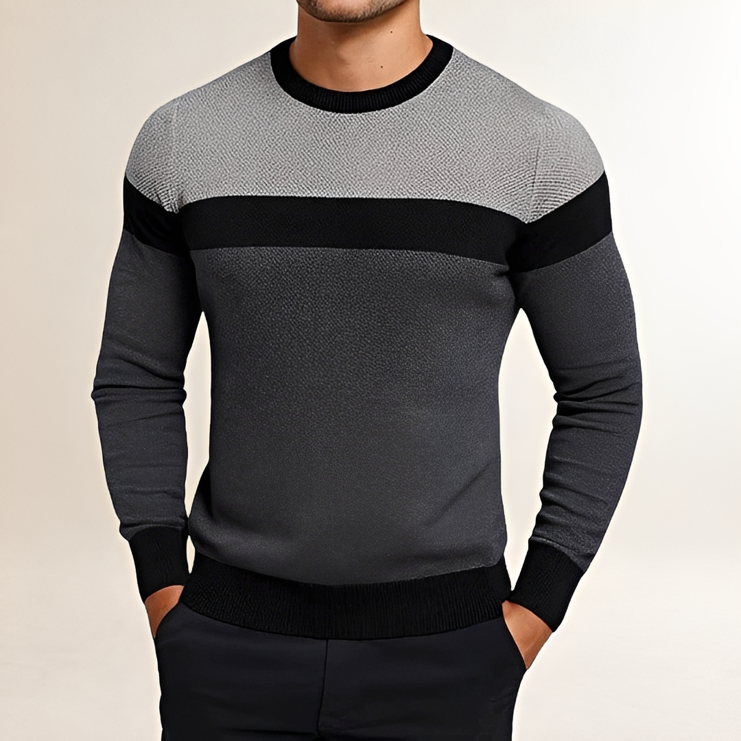 Pull homme à col rond et color block, coupe ajustée