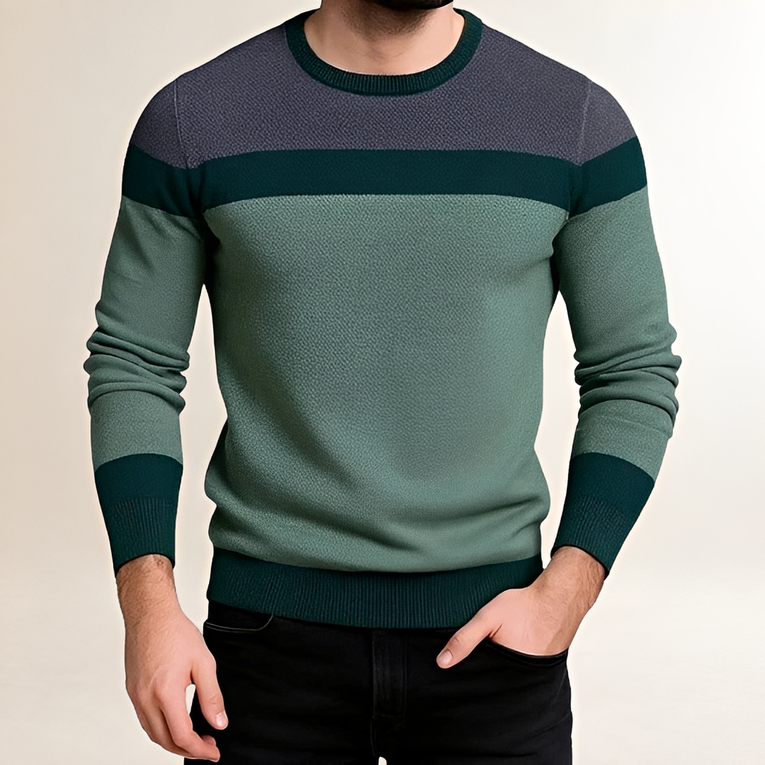 Pull homme à col rond et color block, coupe ajustée
