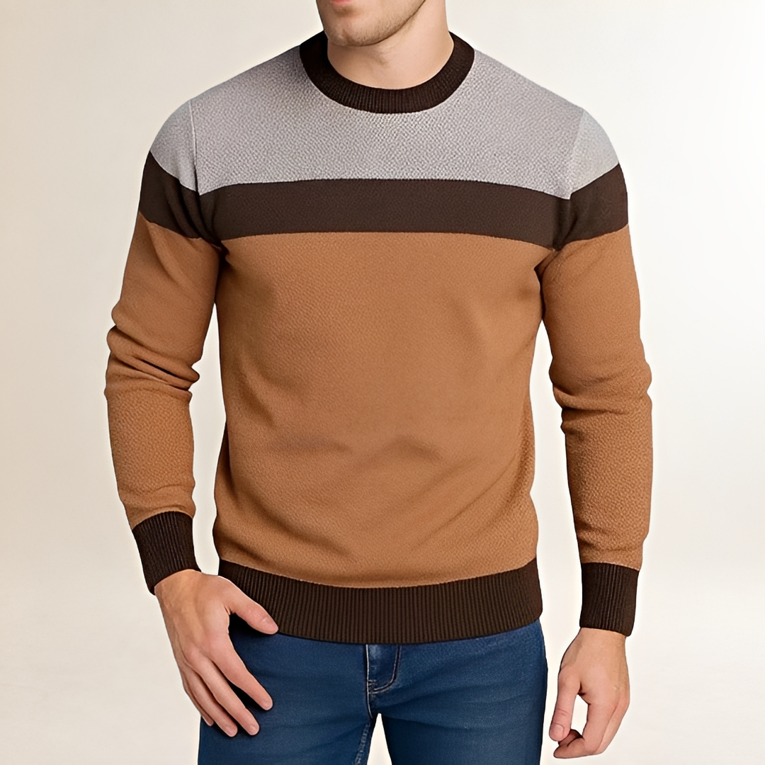 Pull homme à col rond et color block, coupe ajustée