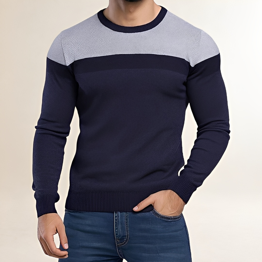 Pull homme à col rond et color block, coupe ajustée