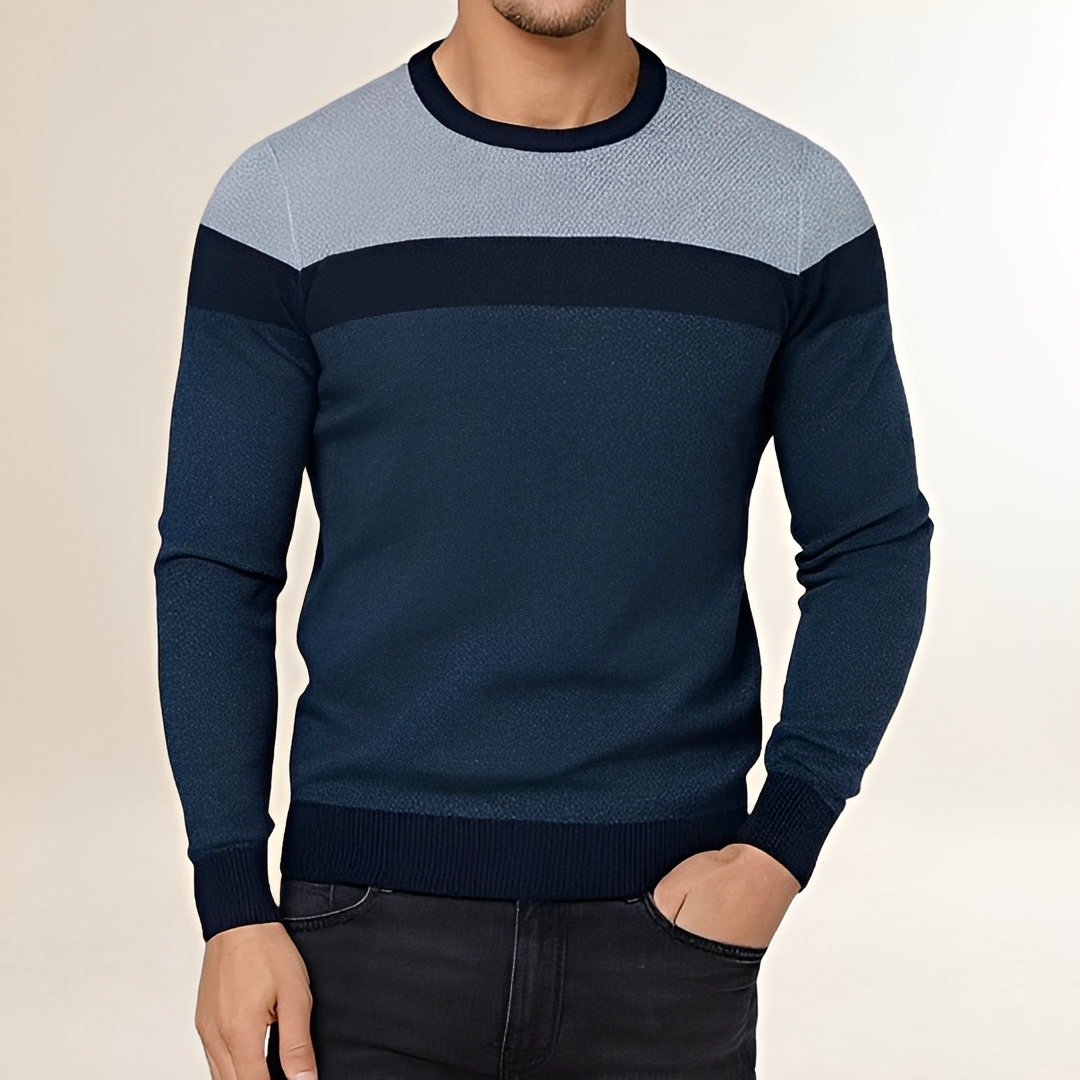 Pull homme à col rond et color block, coupe ajustée