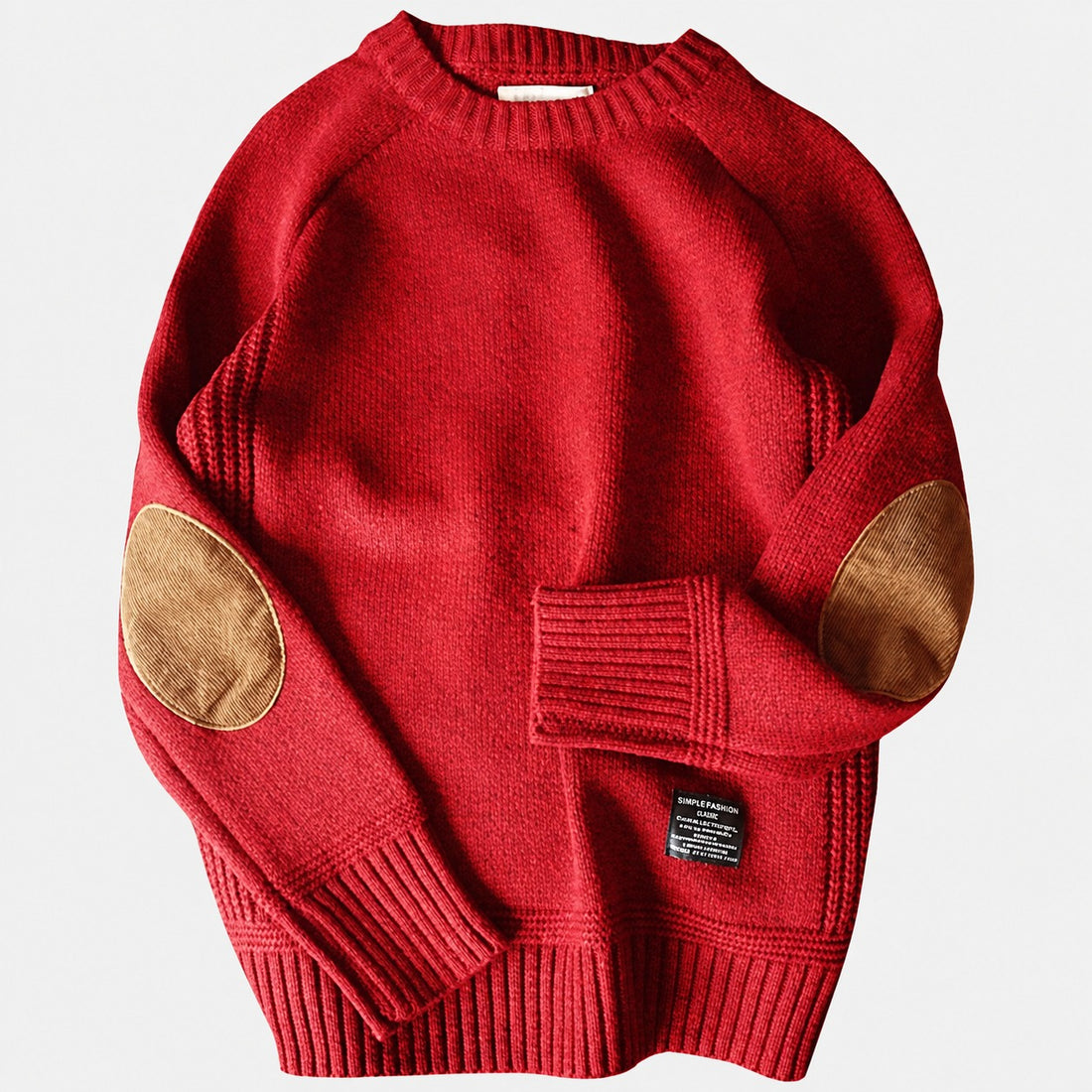 Pull homme à col rond et coudières en patchs