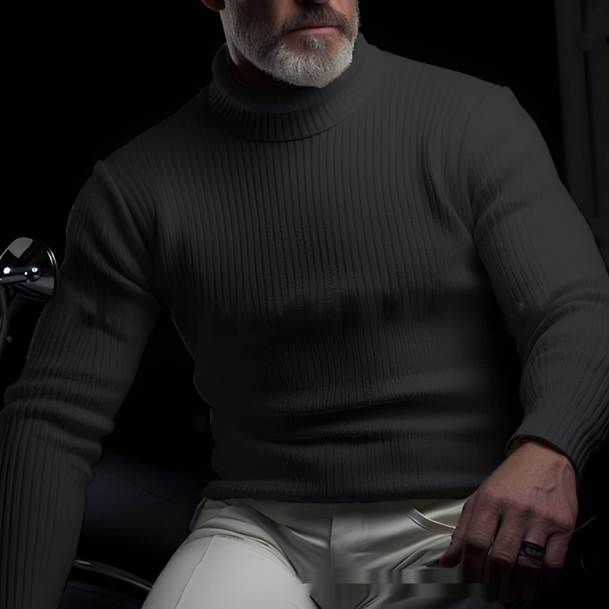 Pull homme à col roulé, motif côtelé, coupe régulière