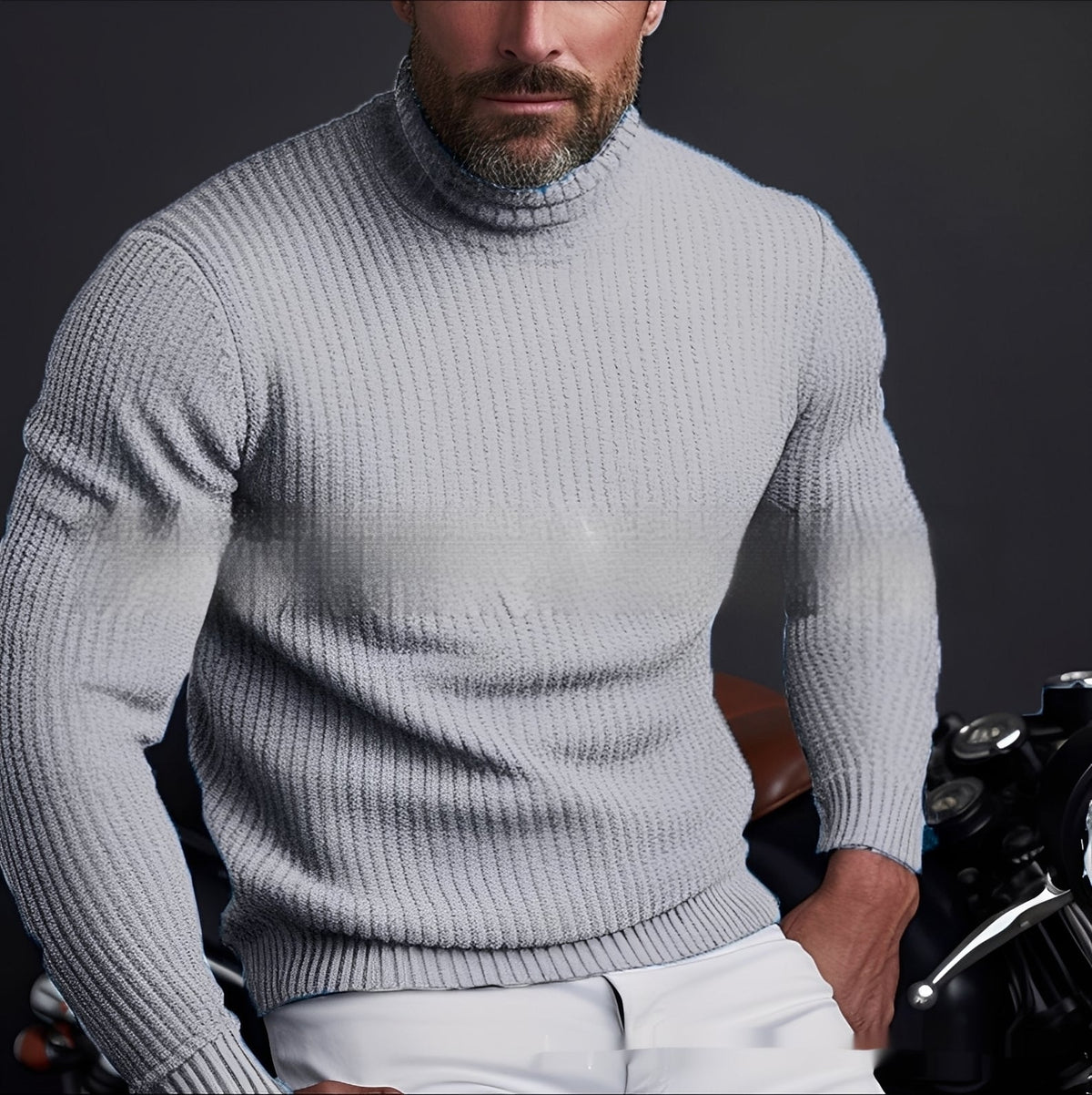 Pull homme à col roulé, motif côtelé, coupe régulière