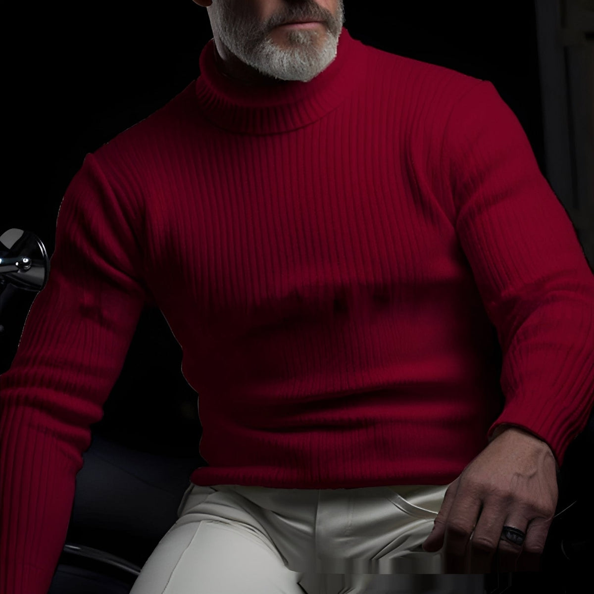 Pull homme à col roulé, motif côtelé, coupe régulière