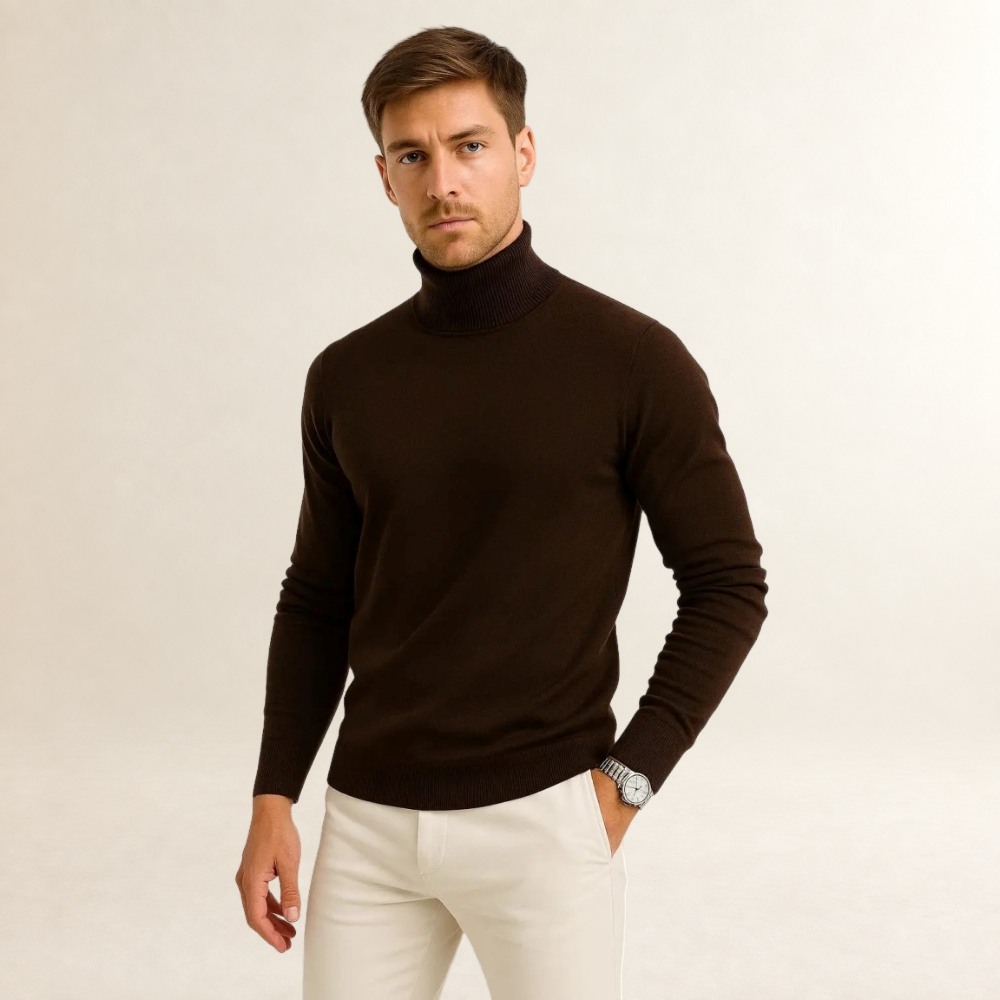 Pull homme à col roulé épais en maille douce