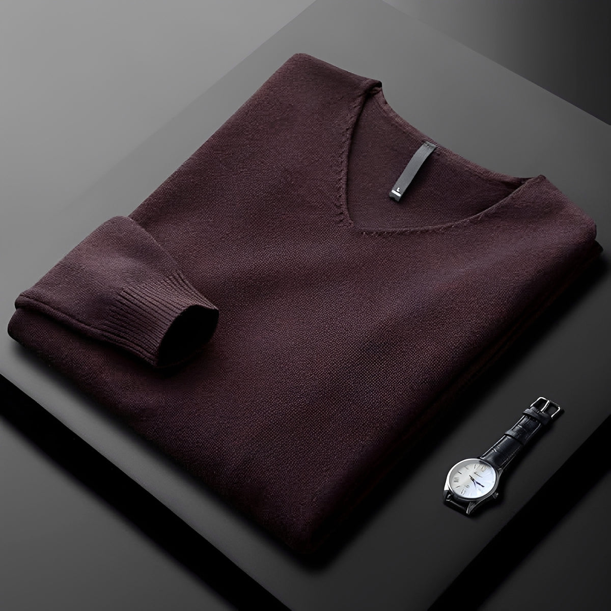 Pull homme col V classique ajusté à manches longues