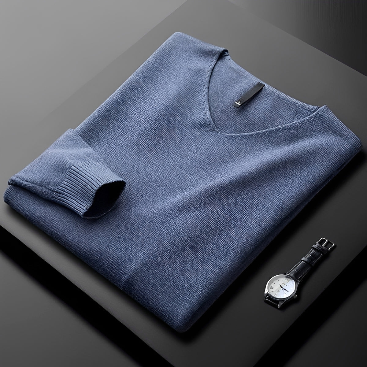 Pull homme col V classique ajusté à manches longues