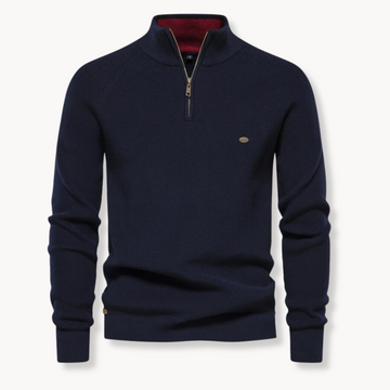 Pull pour homme à demi-zip – Col montant, manches raglan, coupe ajustée