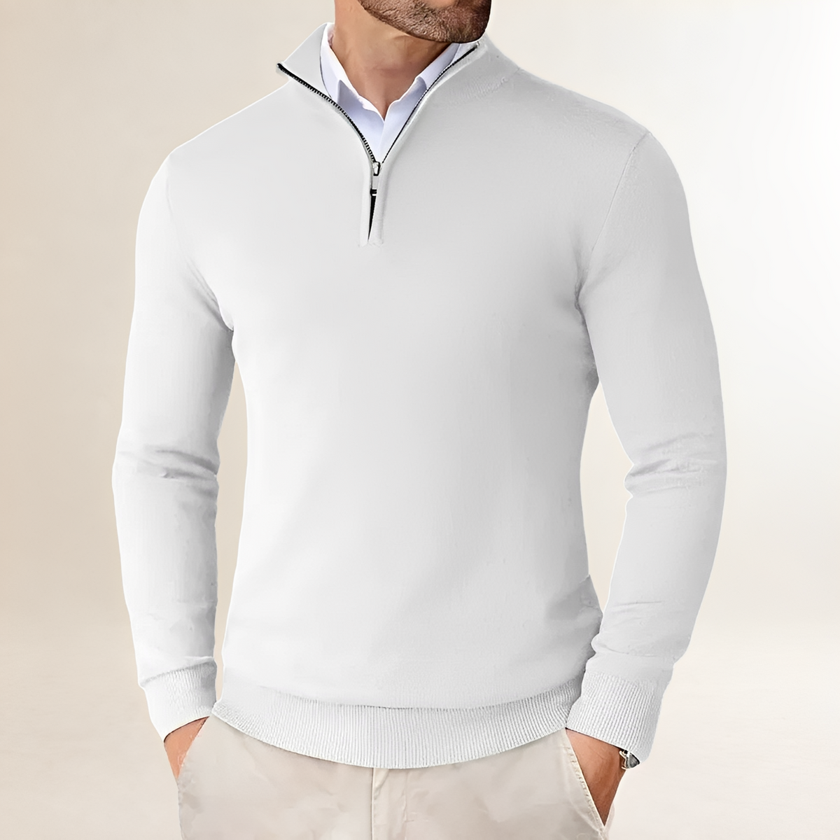 Pull homme à demi-zip à coupe classique et poignets côtelés