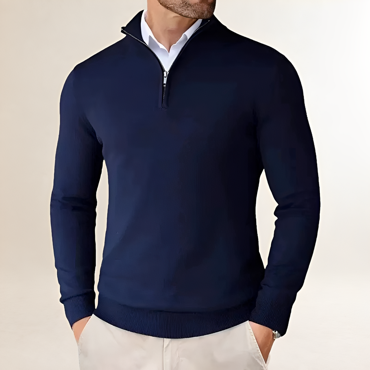Pull homme à demi-zip à coupe classique et poignets côtelés