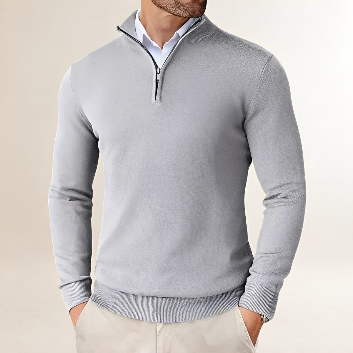 Pull homme à demi-zip à coupe classique et poignets côtelés