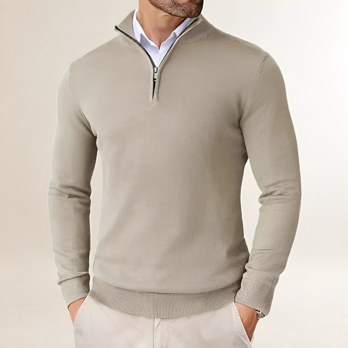 Pull homme à demi-zip à coupe classique et poignets côtelés