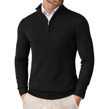 Pull homme à demi-zip, manches longues et poignets côtelés