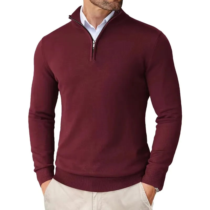 Pull homme à demi-zip, manches longues et poignets côtelés