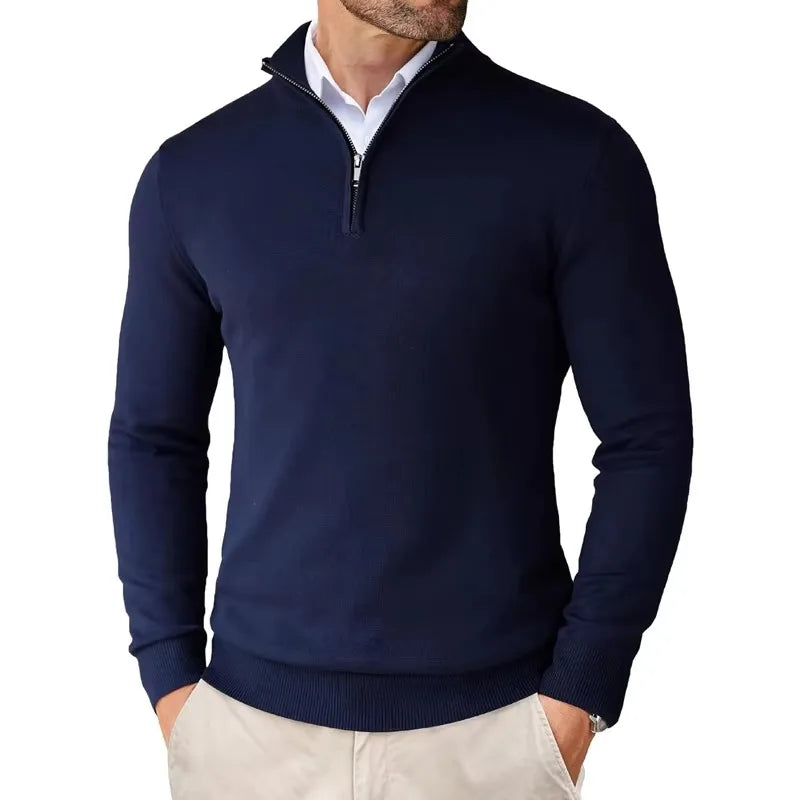 Pull homme à demi-zip, manches longues et poignets côtelés