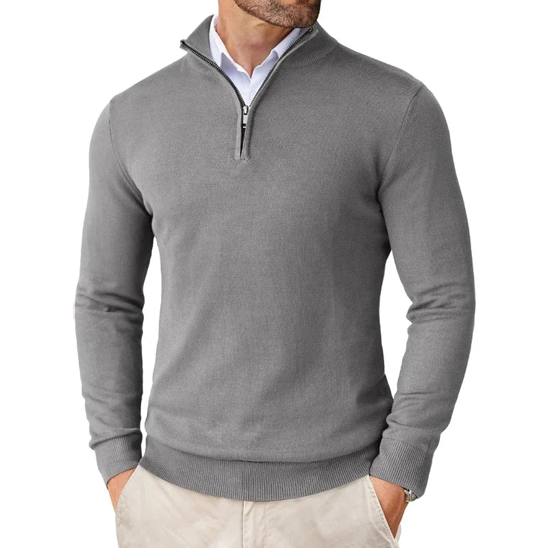 Pull homme à demi-zip, manches longues et poignets côtelés