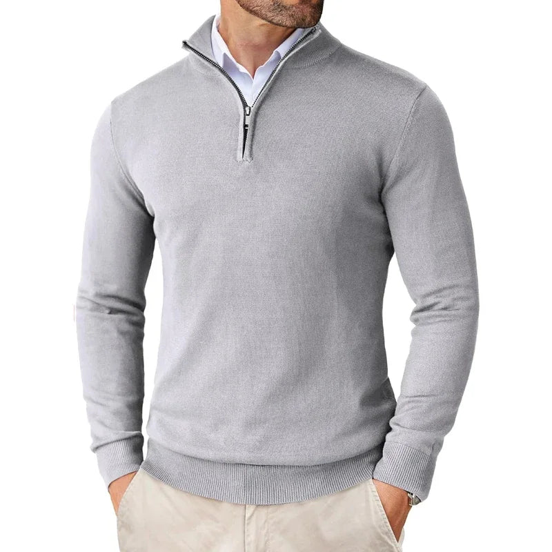 Pull homme à demi-zip, manches longues et poignets côtelés