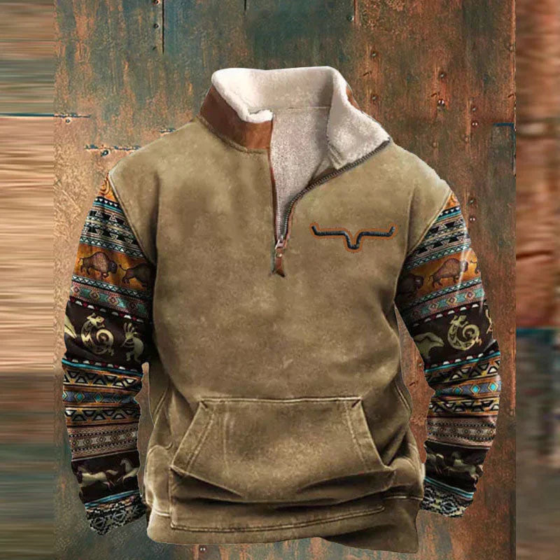 Pull homme à demi-zip à motif western et col montant
