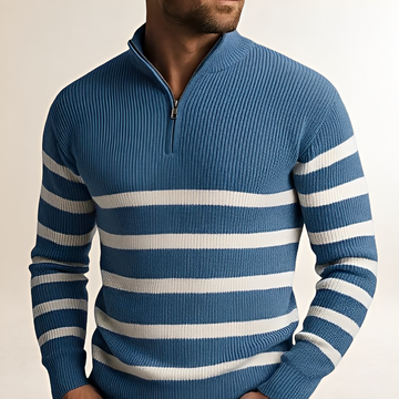 Pull homme à demi-zip à rayures épaisses et coupe ajustée