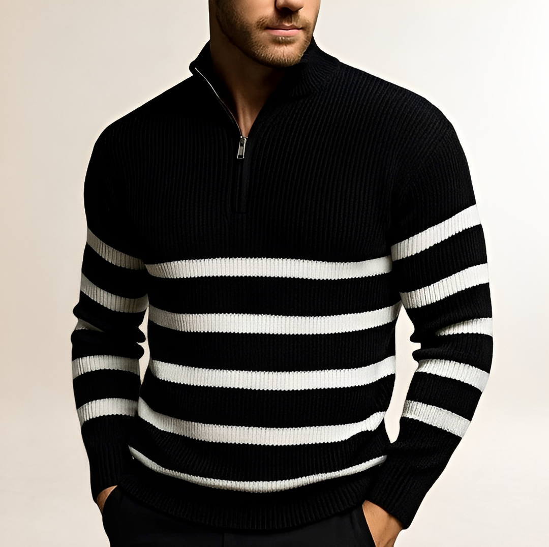 Pull homme à demi-zip à rayures épaisses et coupe ajustée