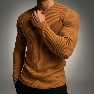 Pull homme à manches longues textured avec col rond et coupe ajustée