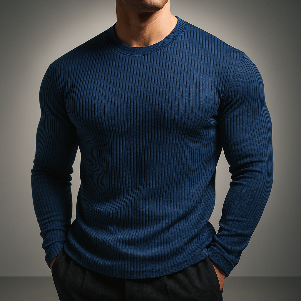 Pull homme à manches longues textured avec col rond et coupe ajustée