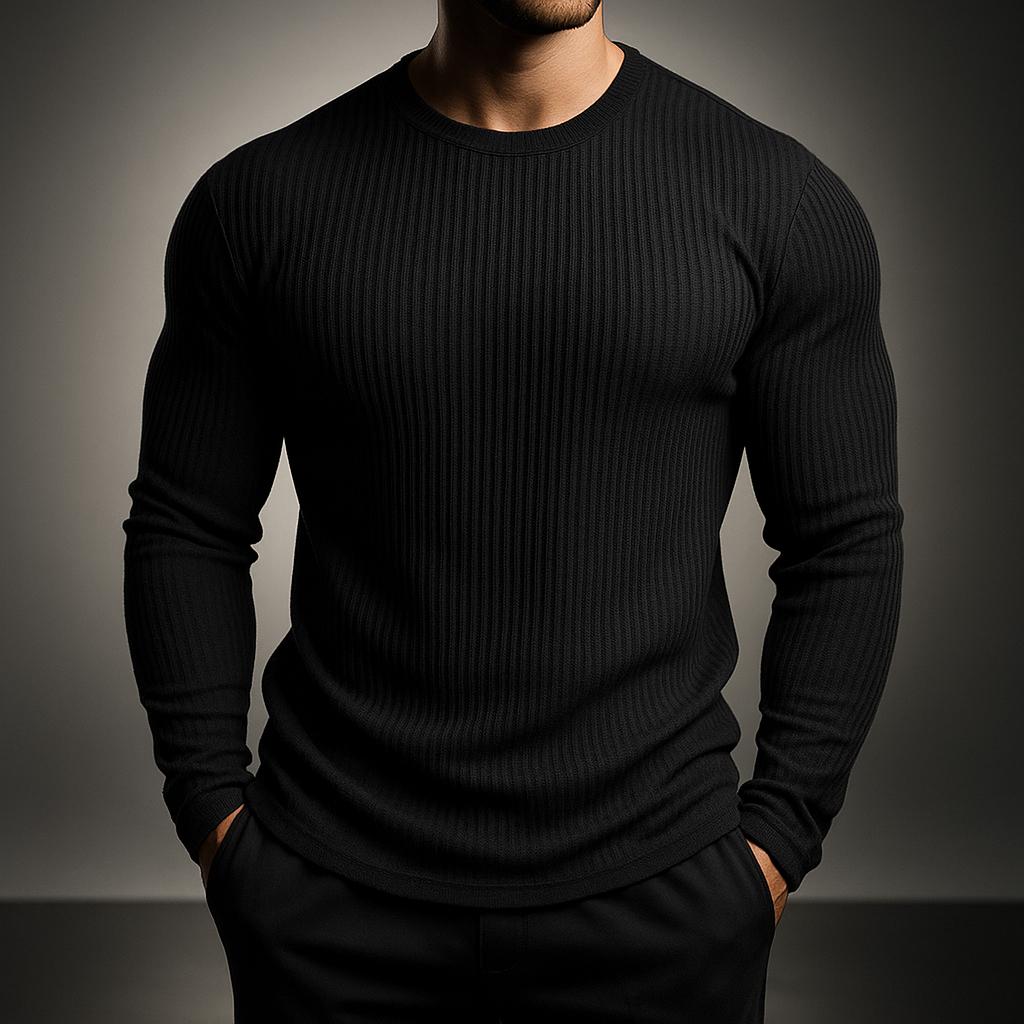 Pull homme à manches longues textured avec col rond et coupe ajustée