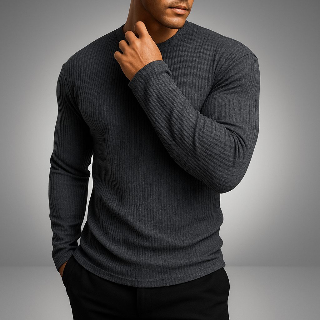 Pull homme à manches longues textured avec col rond et coupe ajustée