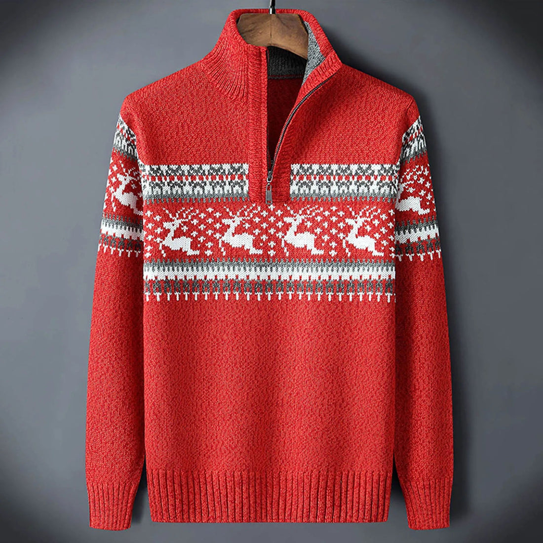 Pull homme mi-zip à col montant et motif Fair Isle