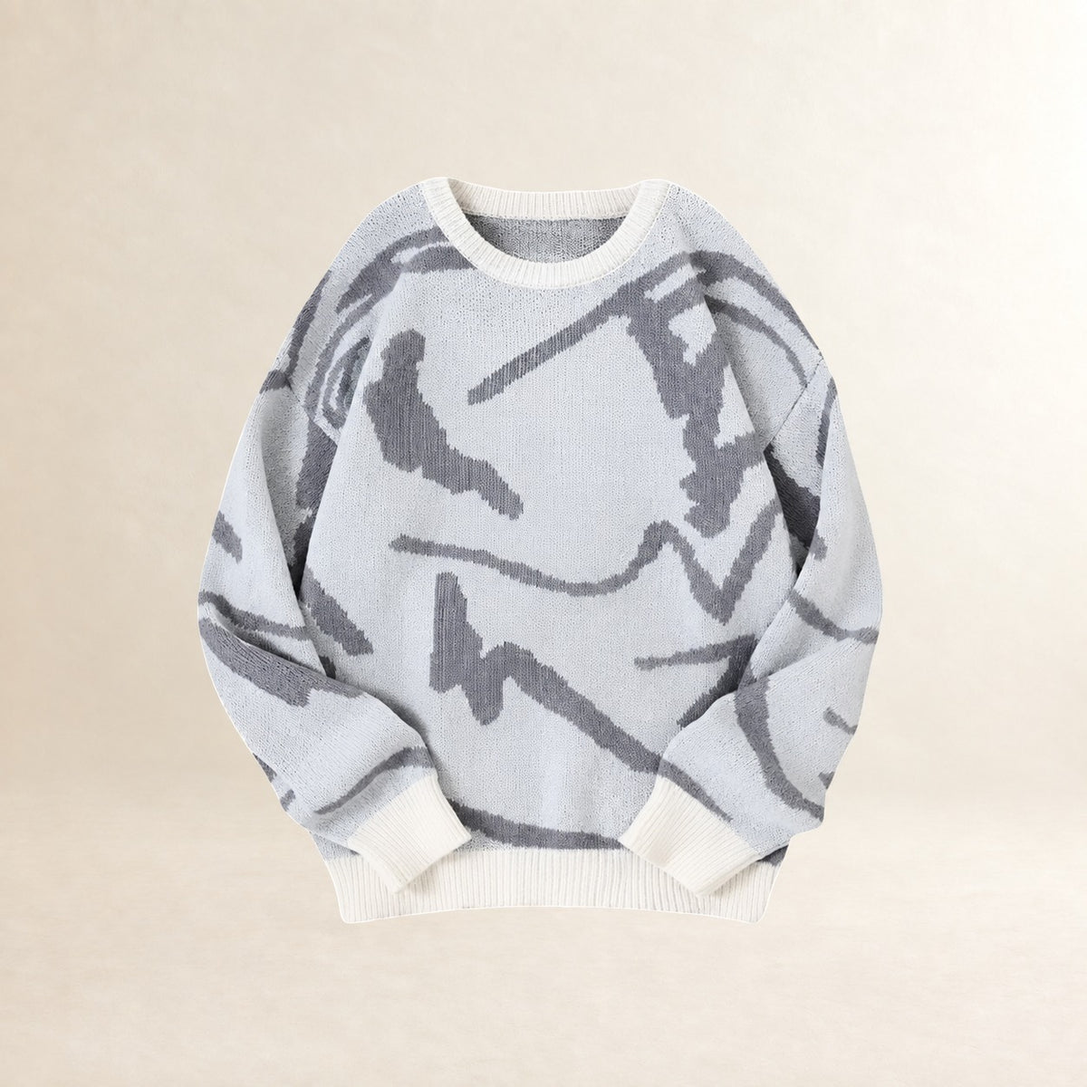 Pull homme à motif abstrait col rond poignets côtelés coupe régulière