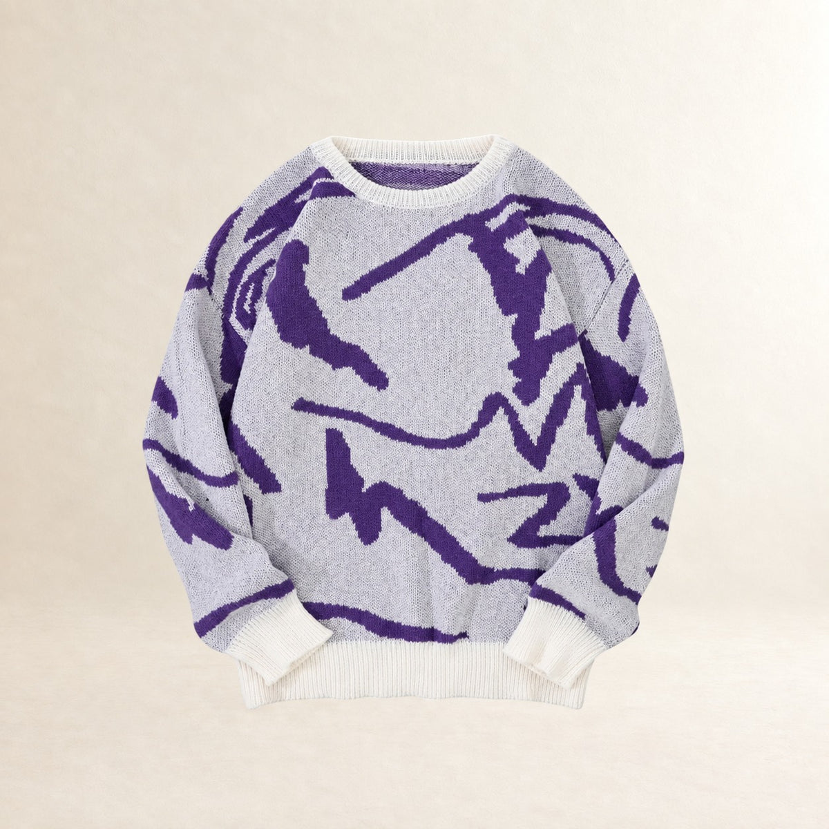 Pull homme à motif abstrait col rond poignets côtelés coupe régulière