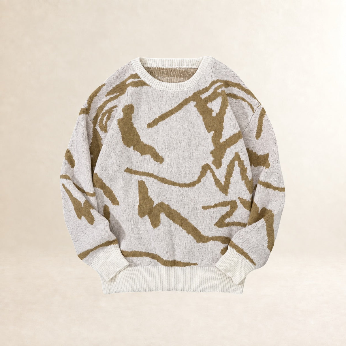 Pull homme à motif abstrait col rond poignets côtelés coupe régulière