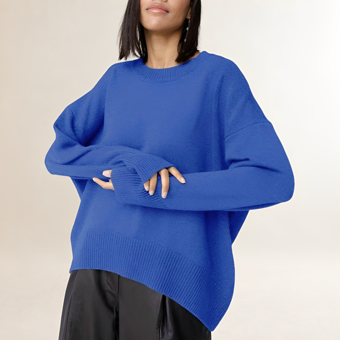 Pull-over femme oversize à col rond manches longues silhouette décontractée