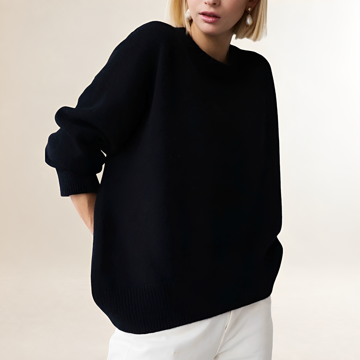 Pull-over femme oversize à col rond manches longues silhouette décontractée