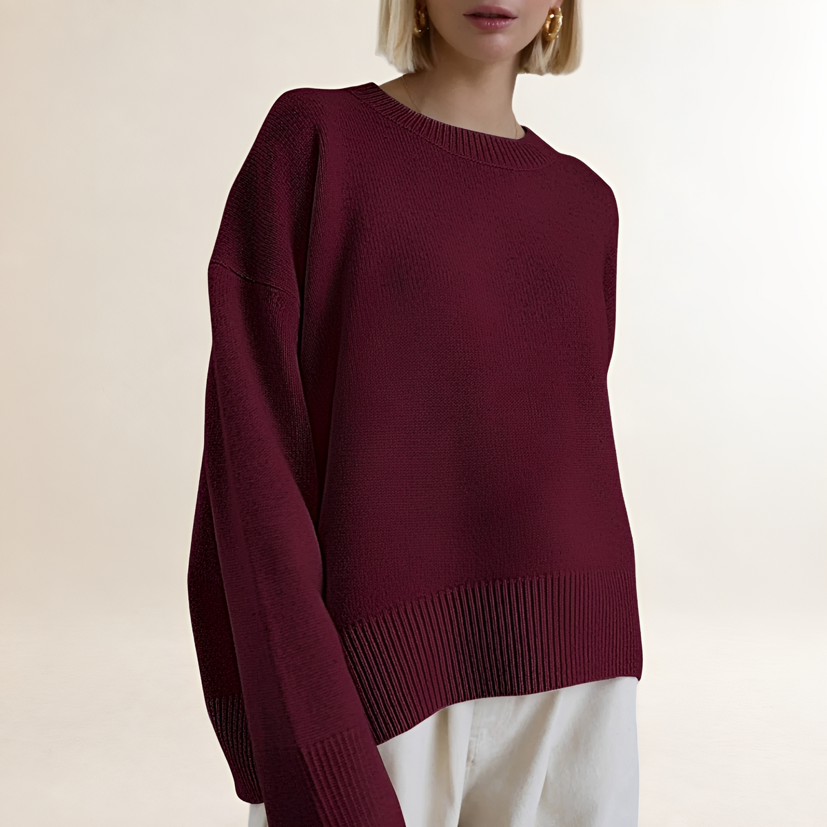 Pull-over femme oversize à col rond manches longues silhouette décontractée