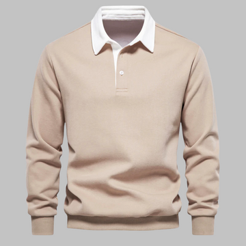 Pull polo homme à col classique, manches longues, boutonnière