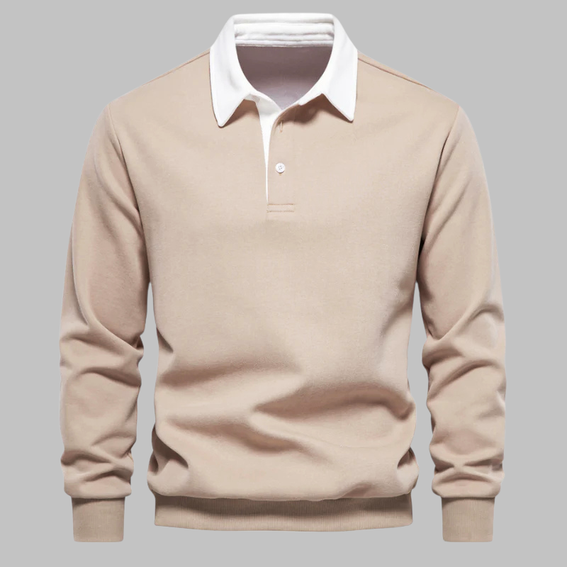Pull polo homme à col classique, manches longues, boutonnière