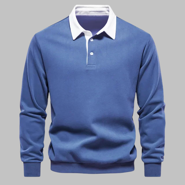 Pull polo homme à col classique, manches longues, boutonnière