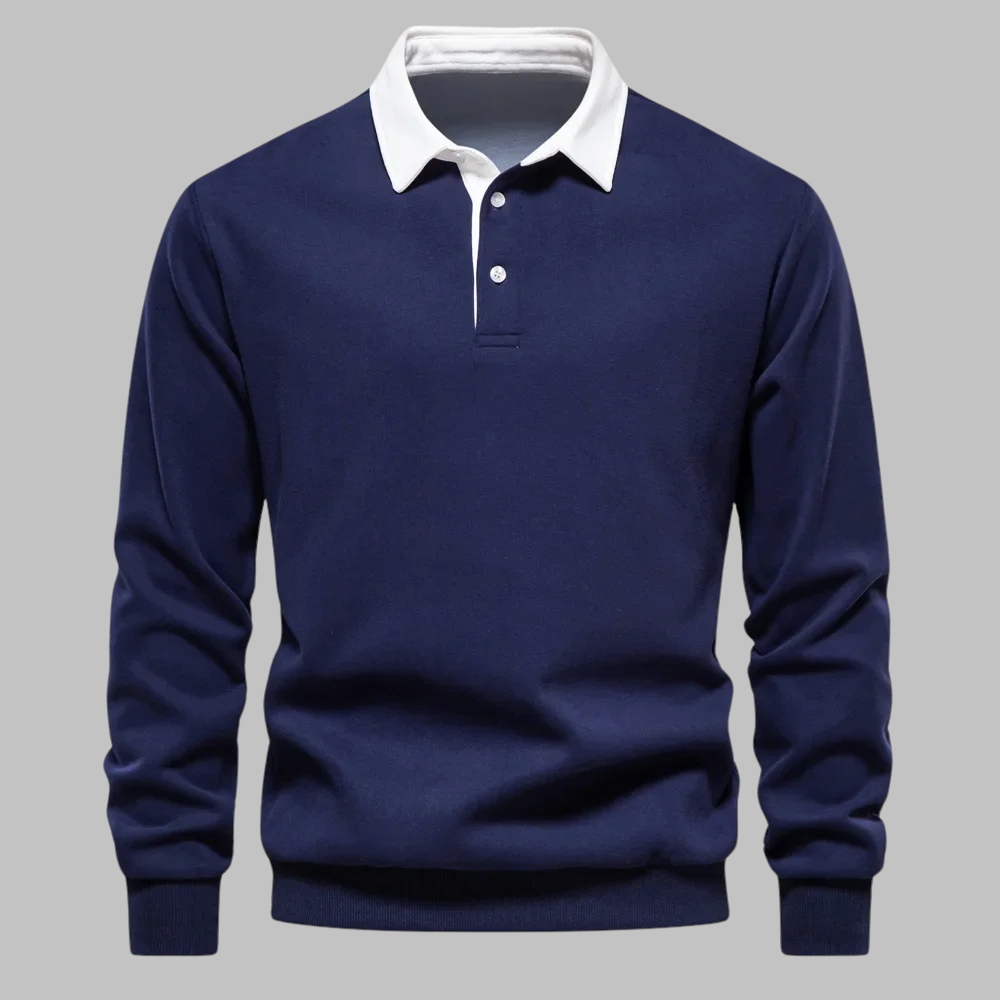 Pull polo homme à col classique, manches longues, boutonnière