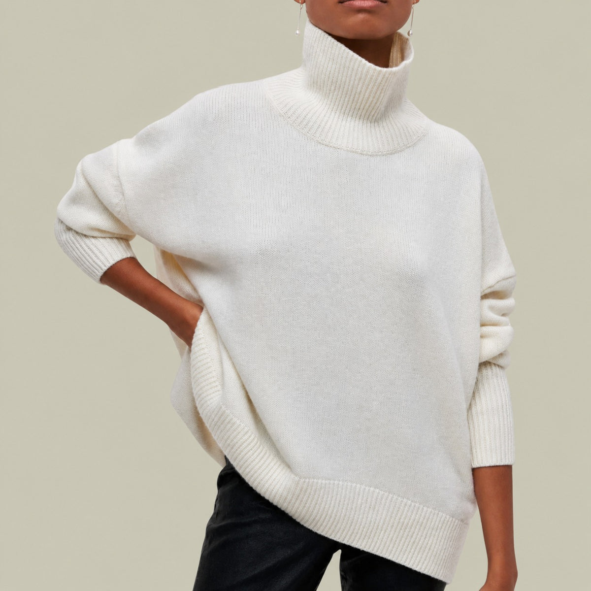 Pull pour femme - Col roulé, coupe décontractée, manches longues, style casual