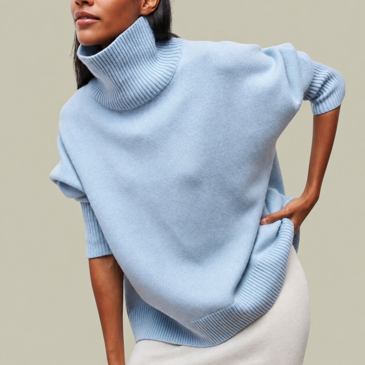 Pull pour femme - Col roulé, coupe décontractée, manches longues, style casual